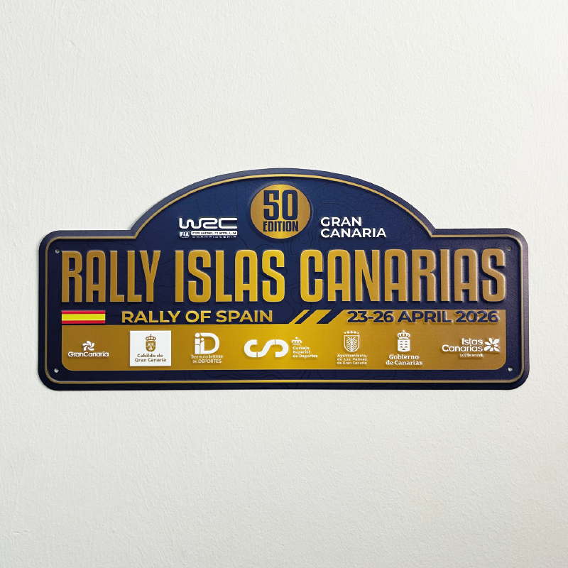 Placa ALUMINIO 50º RALLY ISLAS CANARIAS  CHAPA MATRICULA RIGIDA